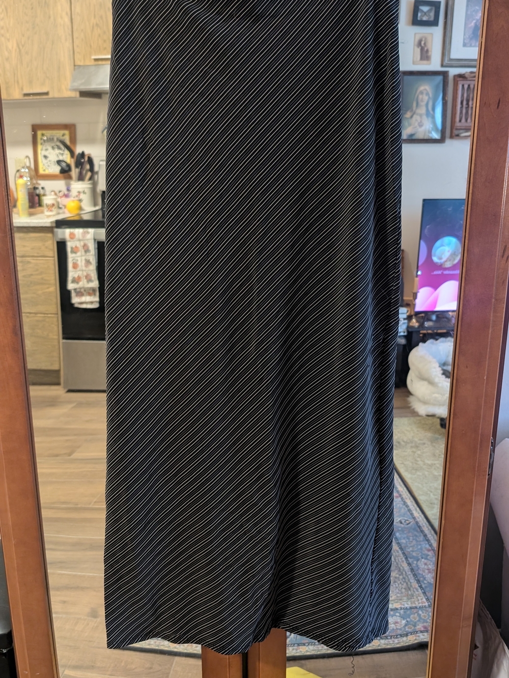 Striped Black Maxi Skirt with White Pinstripes